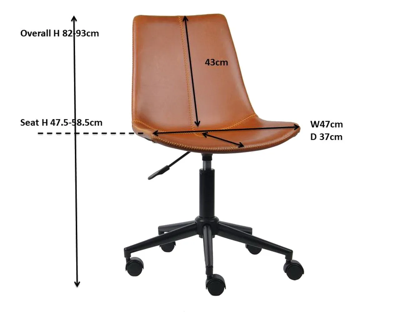 Lombardi Padded Office Chair,Tan Faux Leather Seat And Black Base