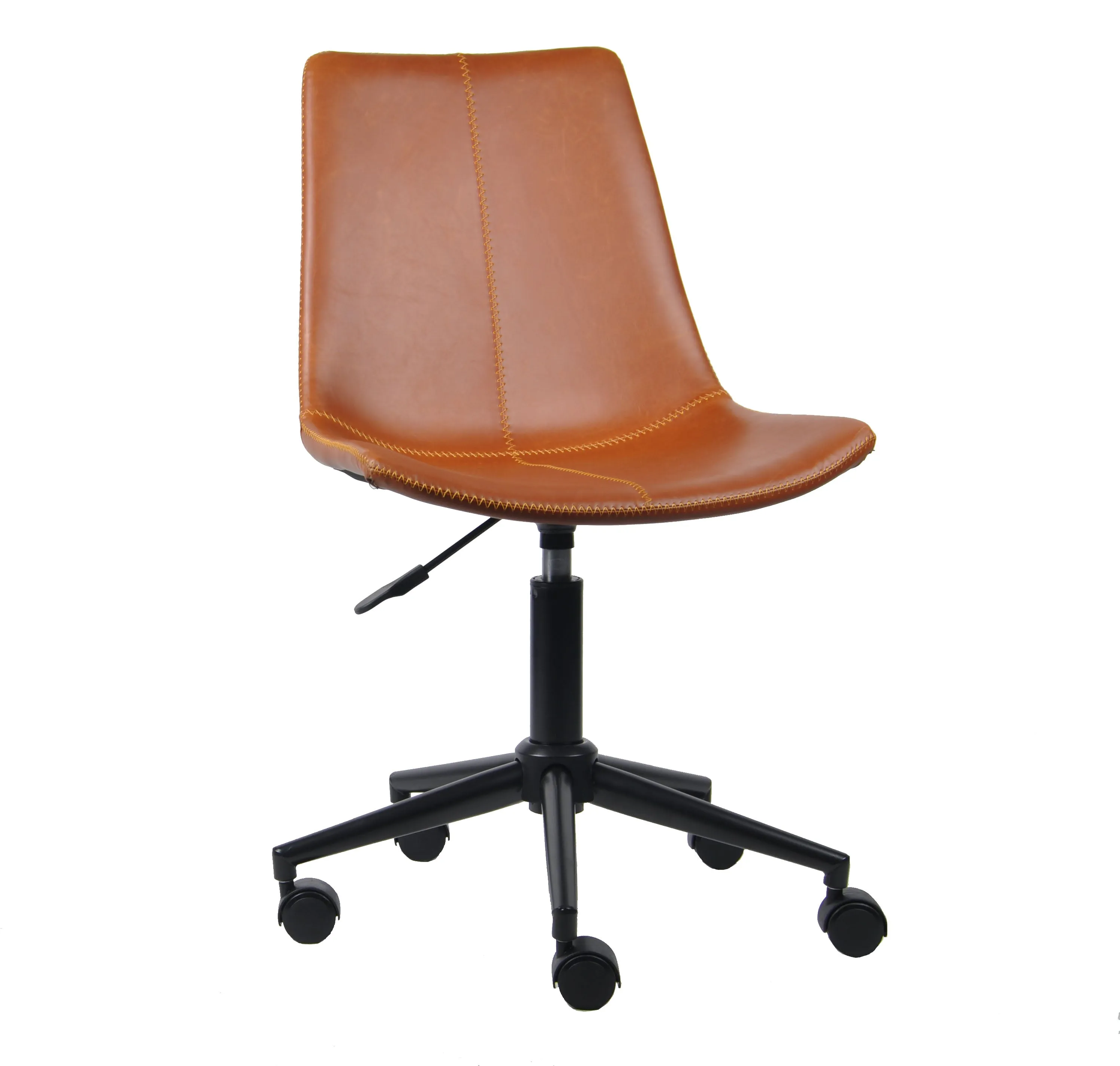 Lombardi Padded Office Chair,Tan Faux Leather Seat And Black Base