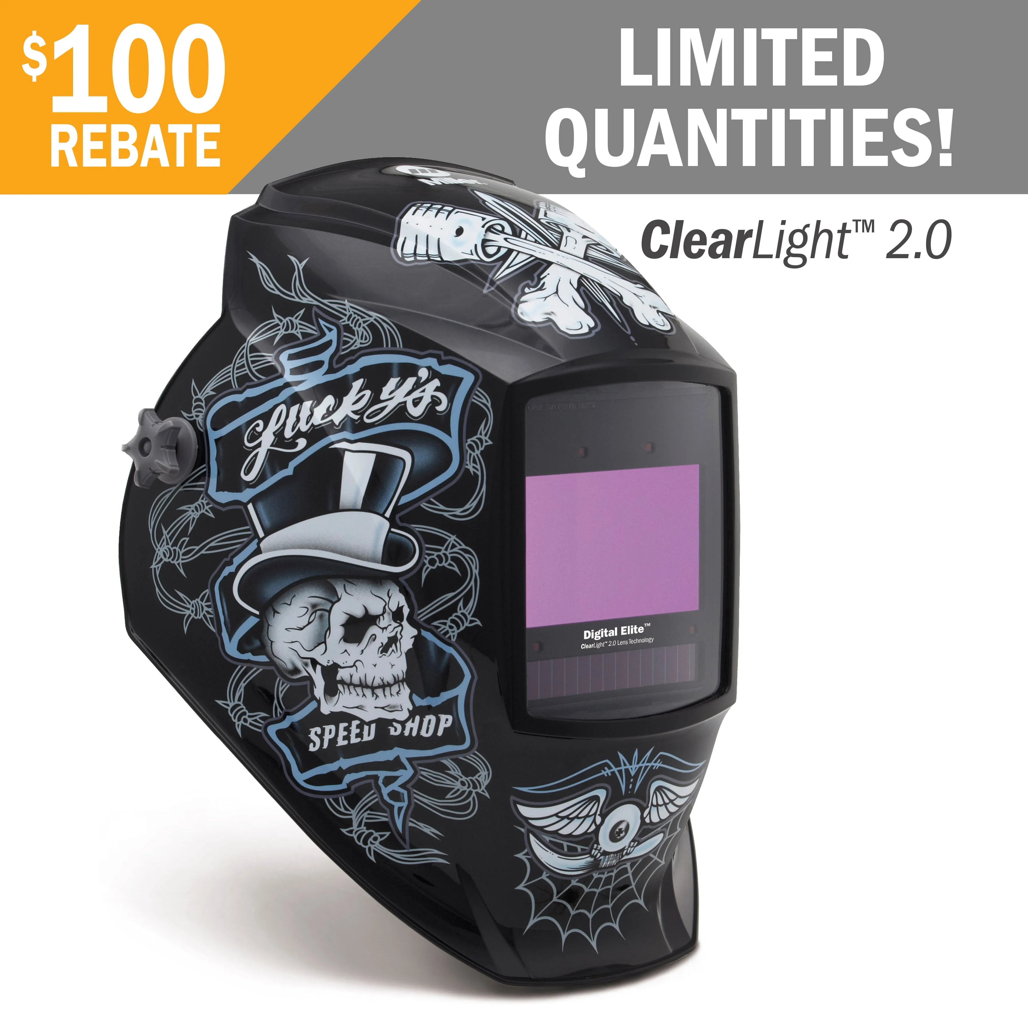 Miller Lucky's Speed Shop Digital Elite Auto Darkening Welding Helmet with ClearLight 2.0 Lens (289756)