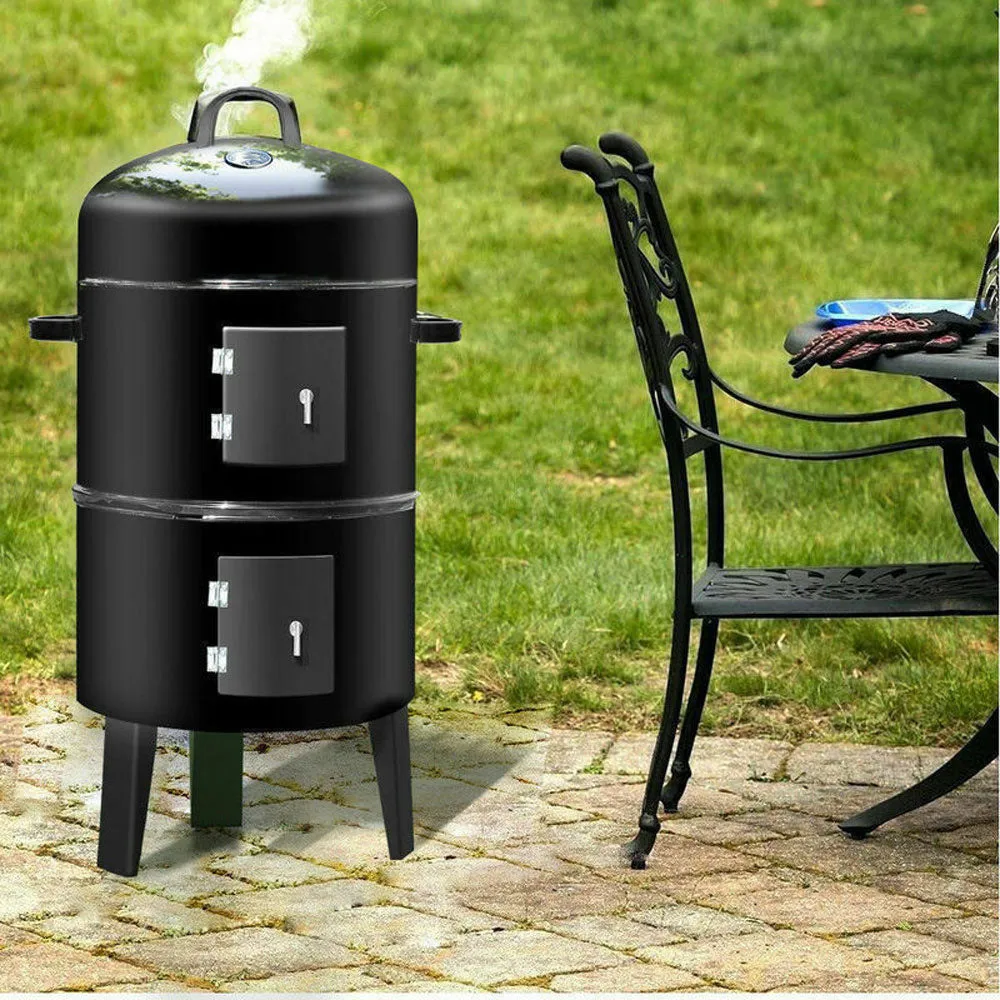 NEW 3in1 Portable Charcoal Vertical Smoker BBQ Roaster Grill Steel Water Steamer