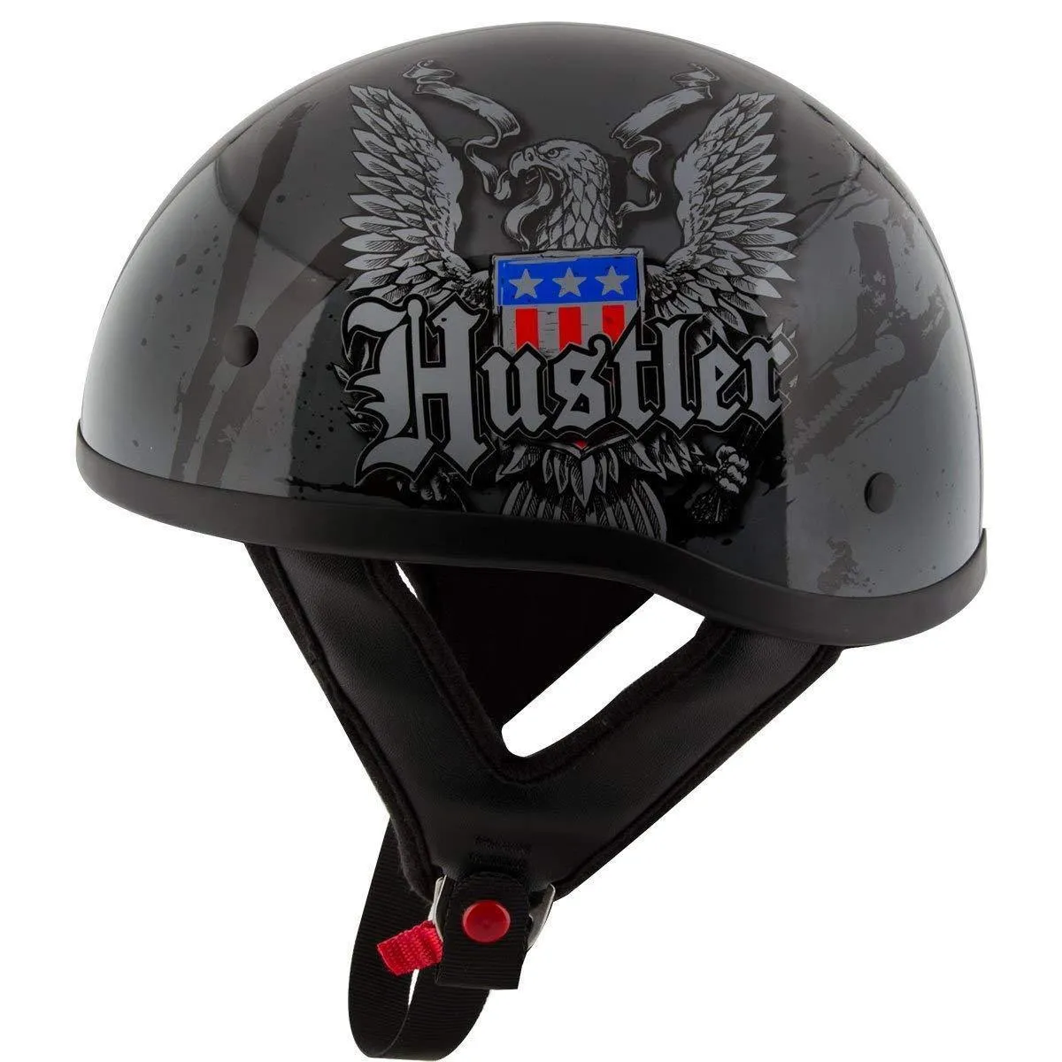 Outlaw Helmets HT1 Hustler Glossy Gray Ride Hard Half Helmet DOT Approved Motorcycle Half Helmet for Men & Women - Adult Unisex Skull Cap for Bike ATV UTV Chopper Cruiser Skateboard