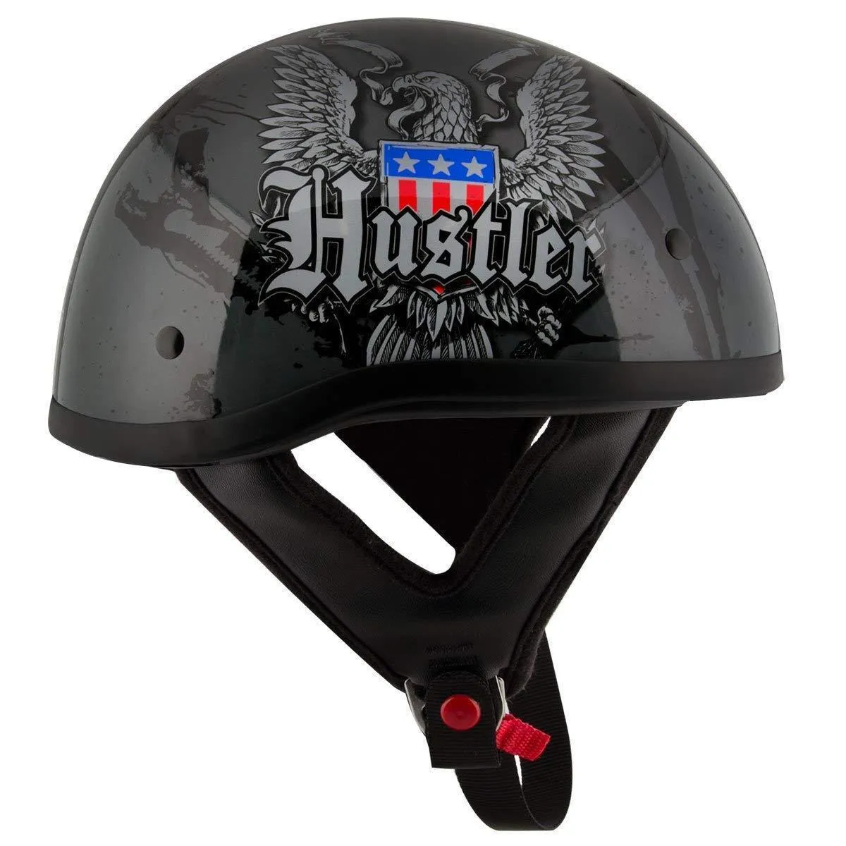 Outlaw Helmets HT1 Hustler Glossy Gray Ride Hard Half Helmet DOT Approved Motorcycle Half Helmet for Men & Women - Adult Unisex Skull Cap for Bike ATV UTV Chopper Cruiser Skateboard