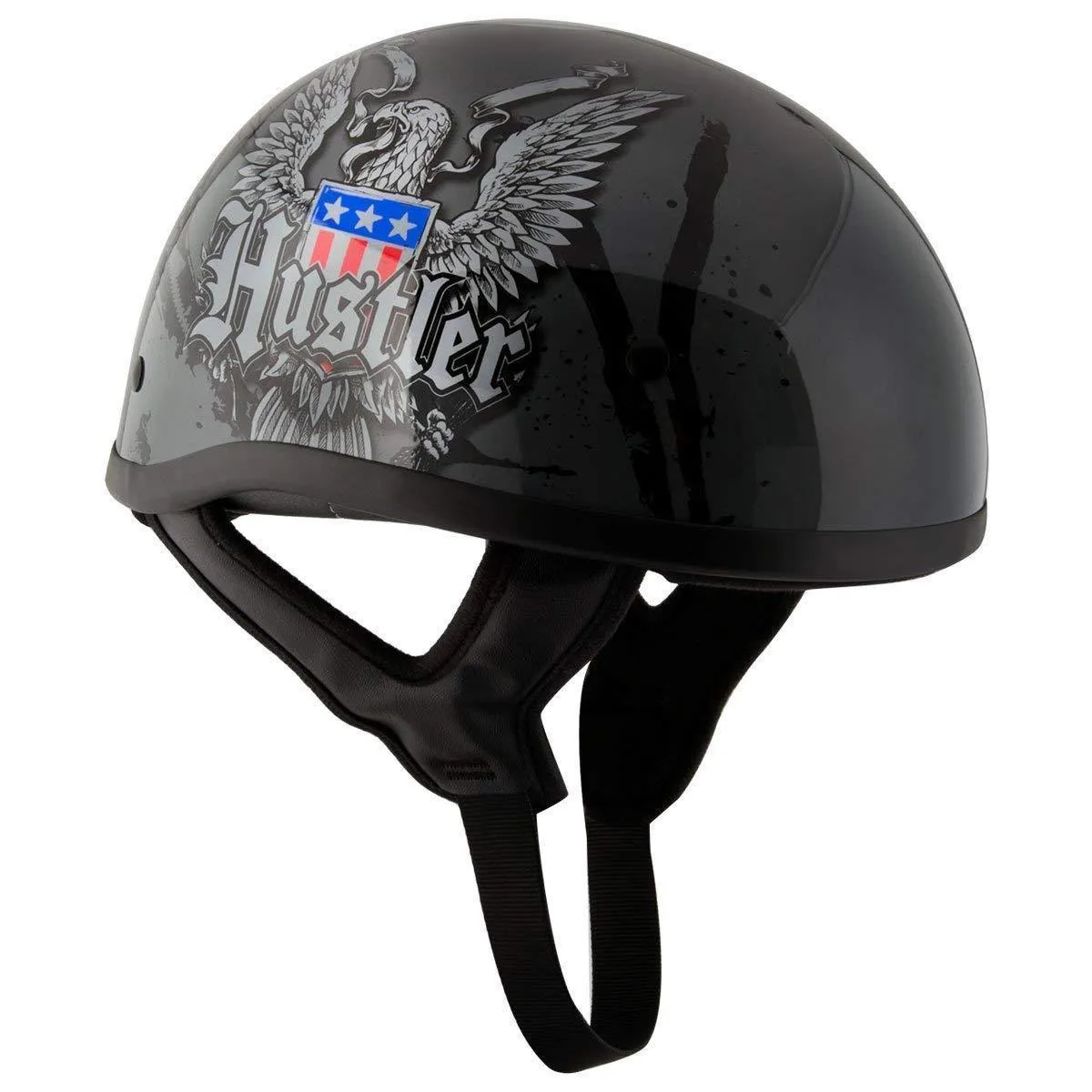 Outlaw Helmets HT1 Hustler Glossy Gray Ride Hard Half Helmet DOT Approved Motorcycle Half Helmet for Men & Women - Adult Unisex Skull Cap for Bike ATV UTV Chopper Cruiser Skateboard