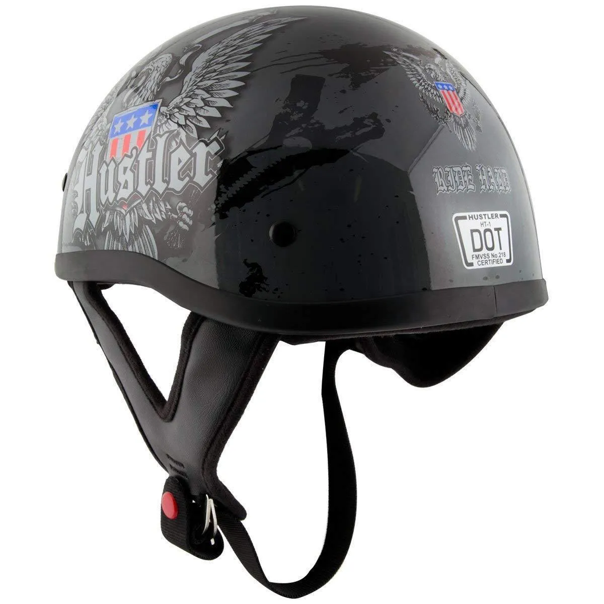 Outlaw Helmets HT1 Hustler Glossy Gray Ride Hard Half Helmet DOT Approved Motorcycle Half Helmet for Men & Women - Adult Unisex Skull Cap for Bike ATV UTV Chopper Cruiser Skateboard