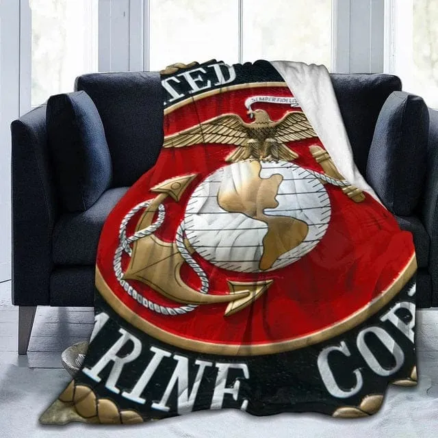 Plush Blankets US Marine Corps Flag Emblem for Chair Bed and Sofa