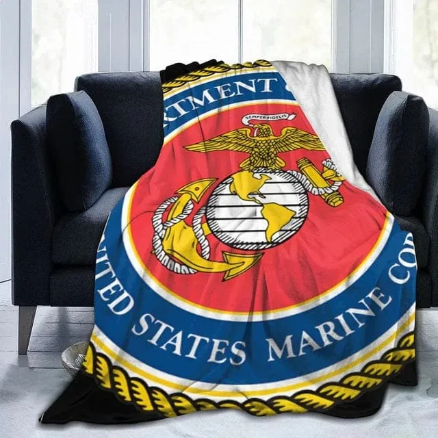 Plush Blankets US Marine Corps Flag Emblem for Chair Bed and Sofa