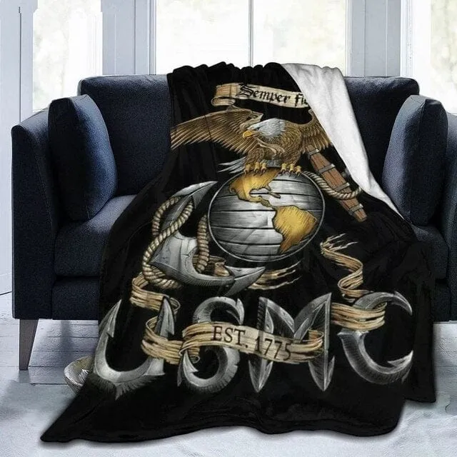 Plush Blankets US Marine Corps Flag Emblem for Chair Bed and Sofa