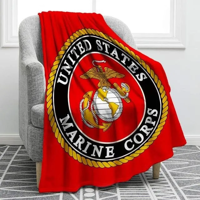 Plush Blankets US Marine Corps Flag Emblem for Chair Bed and Sofa