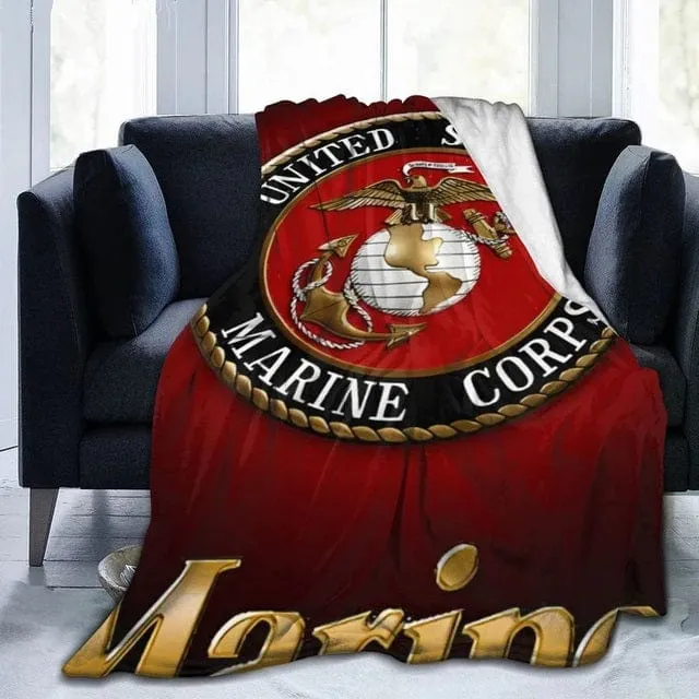 Plush Blankets US Marine Corps Flag Emblem for Chair Bed and Sofa