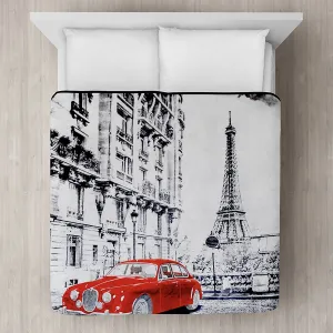 Red Car in Paris Printed Plush Mink Blanket