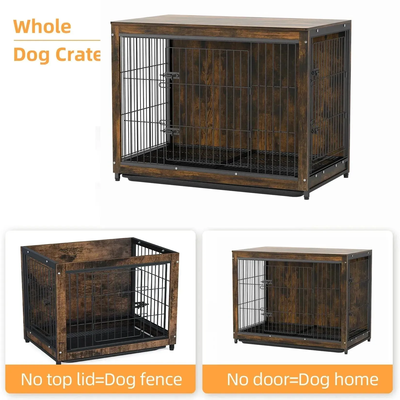 Spacious Dog Cage Furniture End Table Pet Kennel Crate Indoor Wooden Furniture Brown Medium and Large Animal Cage