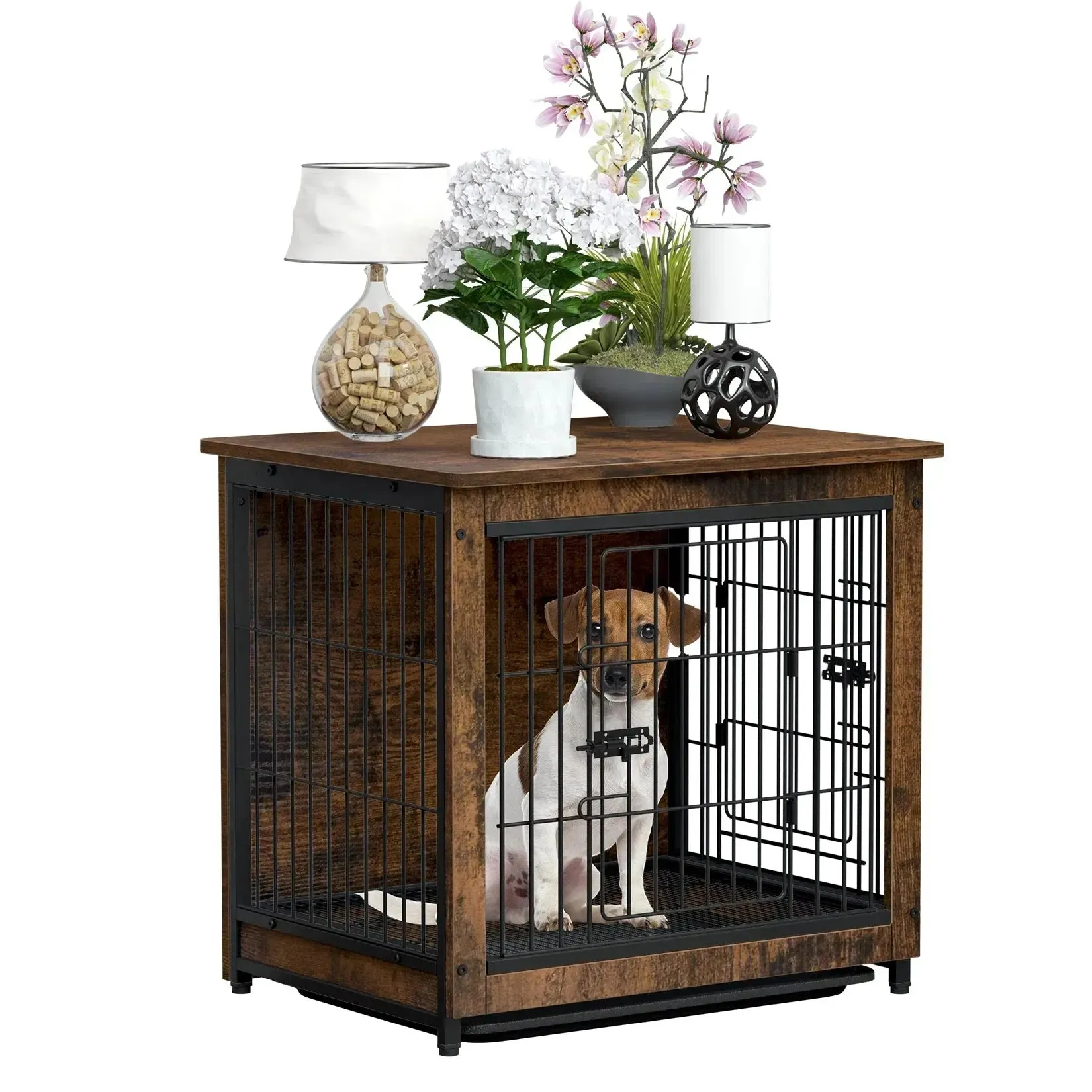 Spacious Dog Cage Furniture End Table Pet Kennel Crate Indoor Wooden Furniture Brown Medium and Large Animal Cage