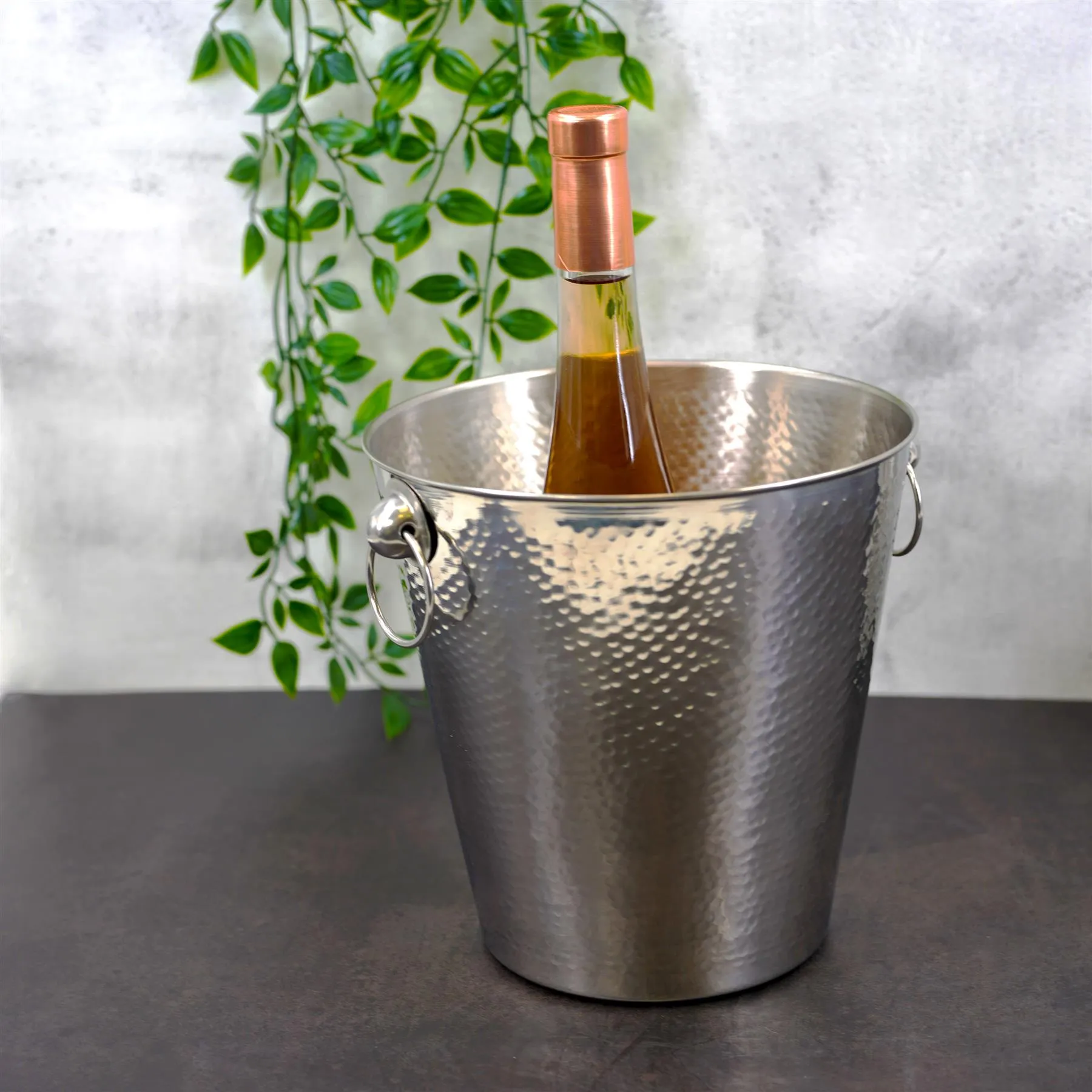 Stainless Steel Ice Bucket Hammered Champagne Drink Wine Cooler With Handles