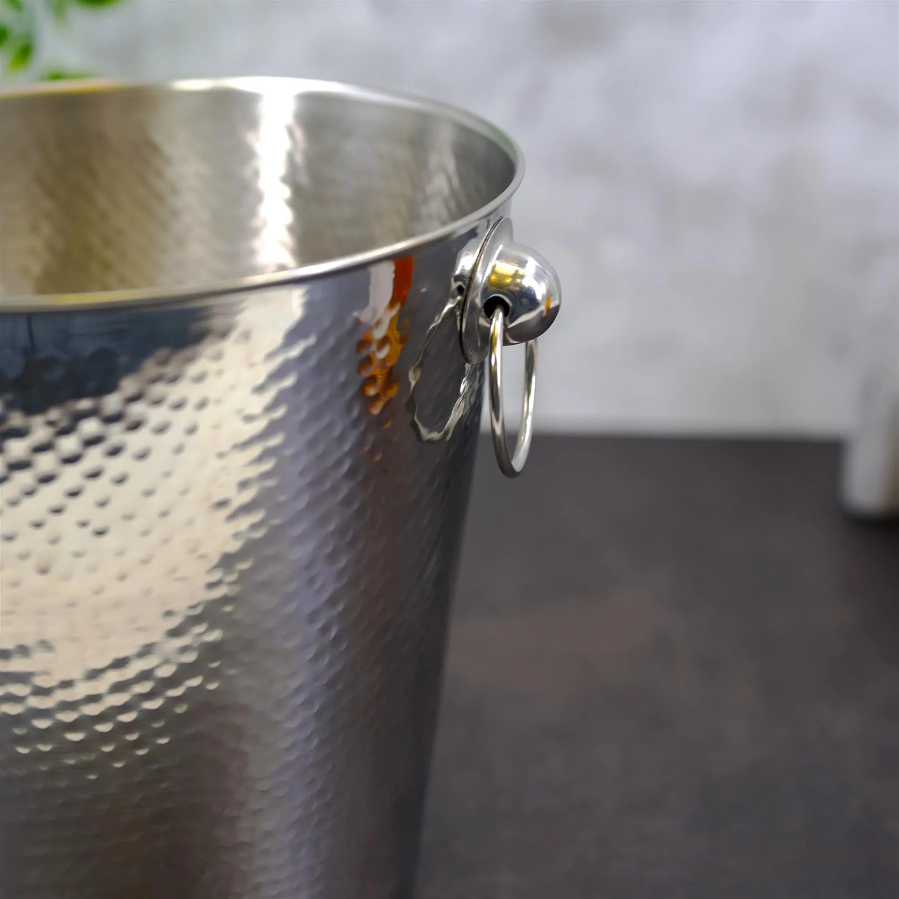 Stainless Steel Ice Bucket Hammered Champagne Drink Wine Cooler With Handles