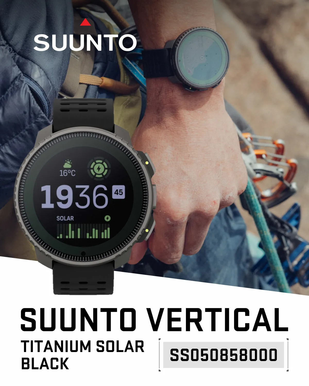 Suunto Vertical Adventure GPS Watch, All Black, Large Screen, Offline Maps with Wearable4U Power Bank SQ Bundle