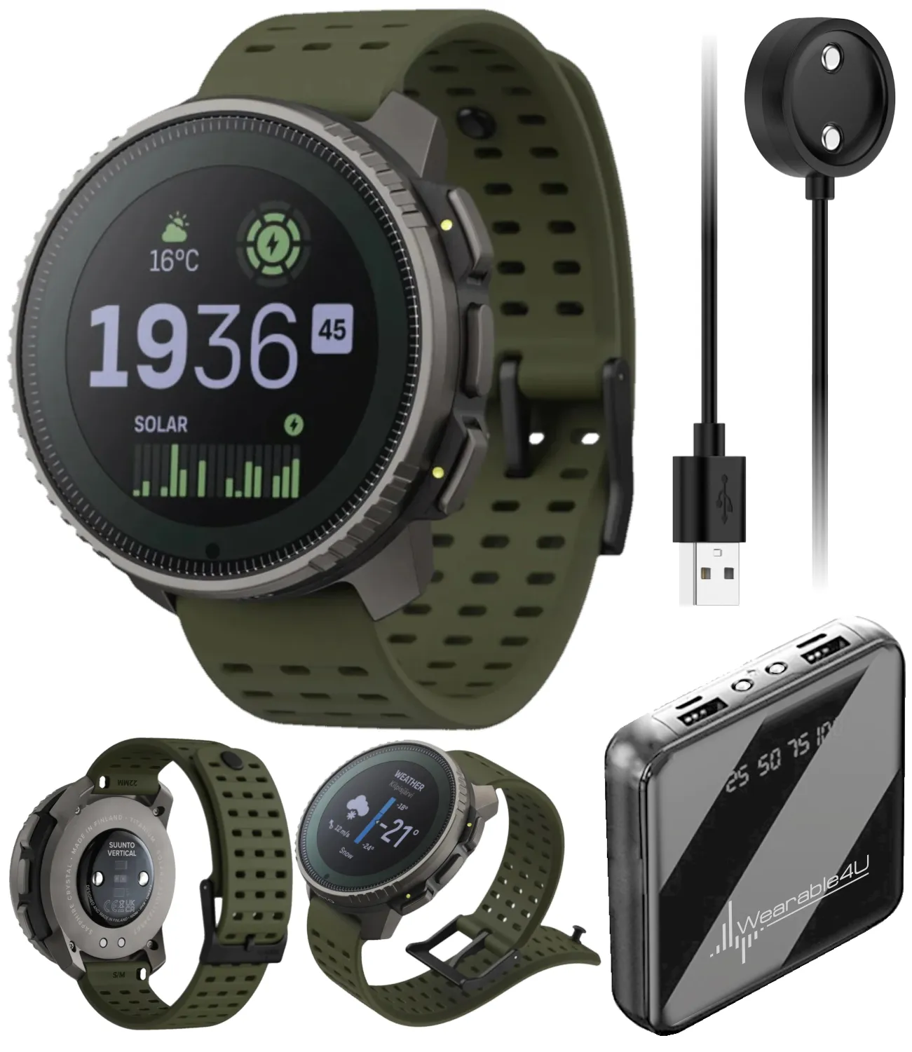 Suunto Vertical Adventure GPS Watch, All Black, Large Screen, Offline Maps with Wearable4U Power Bank SQ Bundle