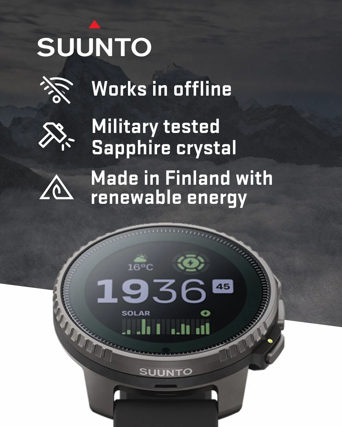 Suunto Vertical Adventure GPS Watch, All Black, Large Screen, Offline Maps with Wearable4U Power Bank SQ Bundle