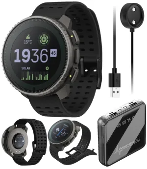 Suunto Vertical Adventure GPS Watch, All Black, Large Screen, Offline Maps with Wearable4U Power Bank SQ Bundle