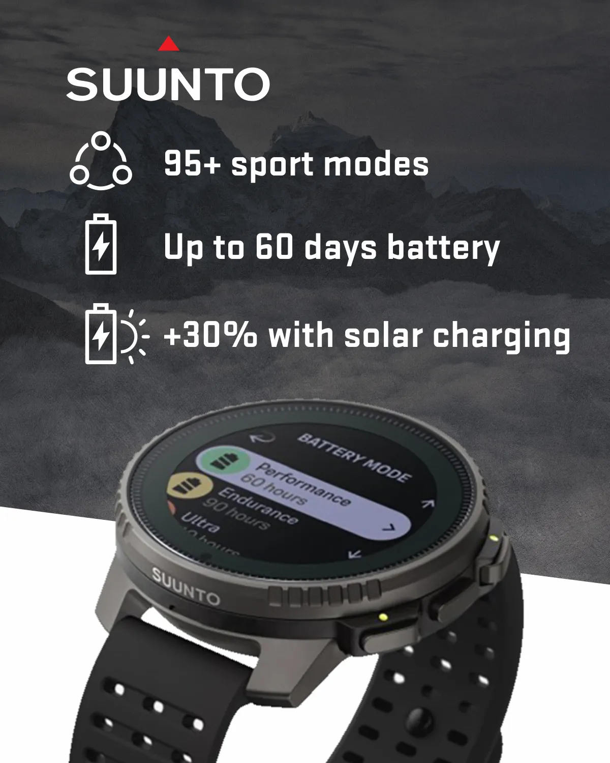 Suunto Vertical Adventure GPS Watch, All Black, Large Screen, Offline Maps with Wearable4U Power Bank SQ Bundle