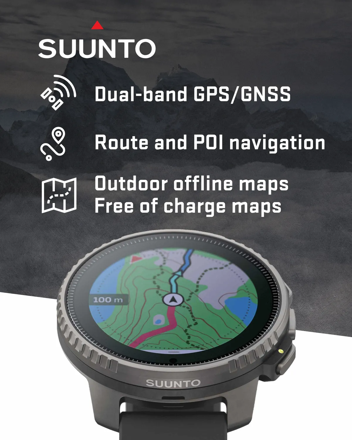 Suunto Vertical Adventure GPS Watch, All Black, Large Screen, Offline Maps with Wearable4U Power Bank SQ Bundle