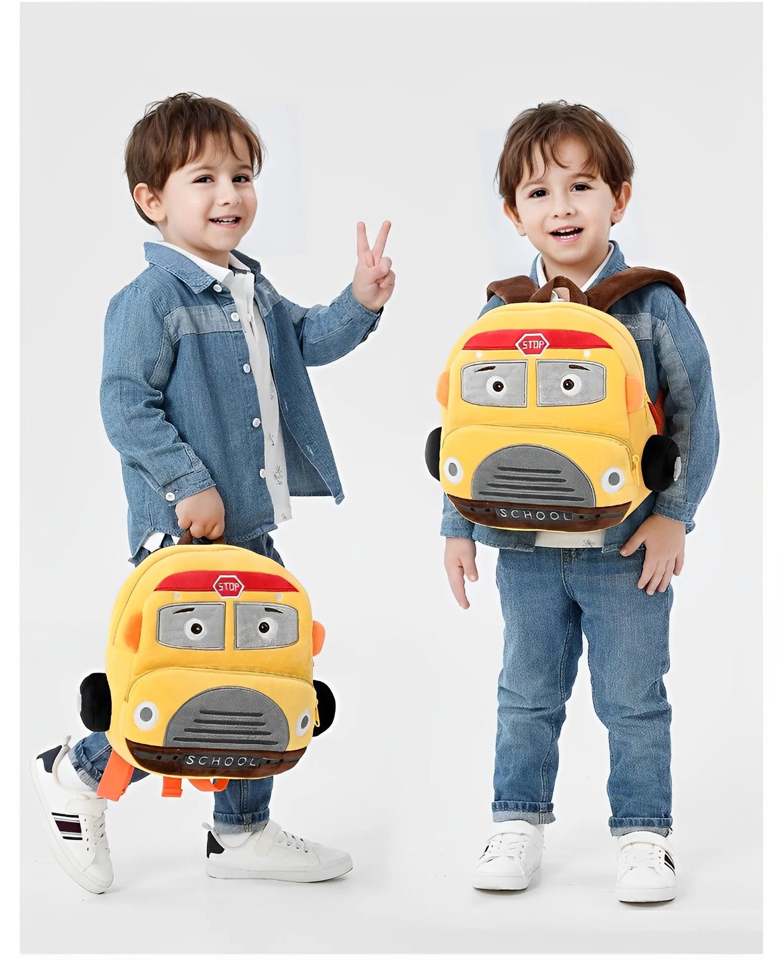 THE LITTLE LOOKERS Preschool Kids School Bags Cute Soft Plush Baby Backpack for Baby Boys, Baby Girls- Yellow (School Bus)