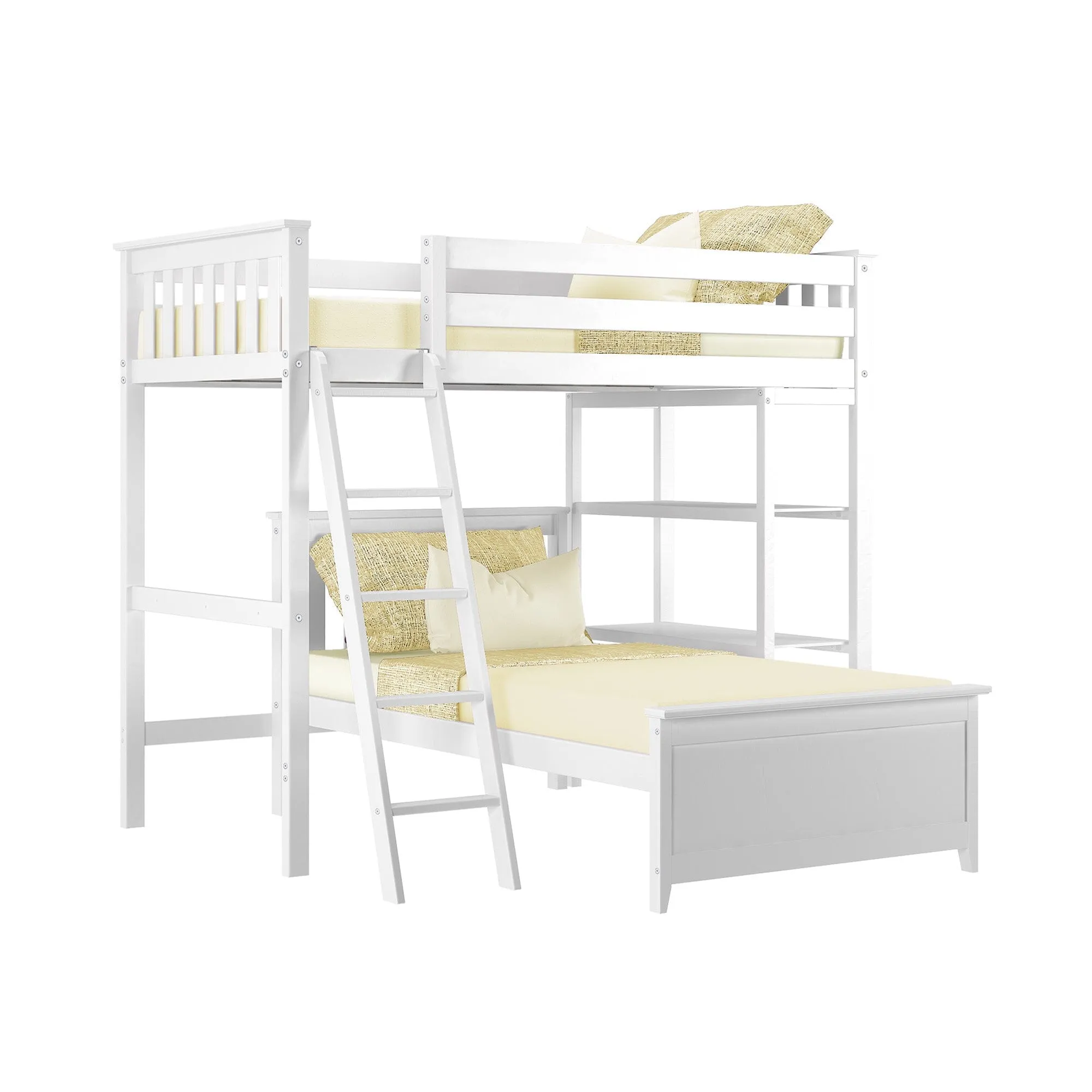 Twin Over Twin L-Shaped Bunk Bed With Bookcase