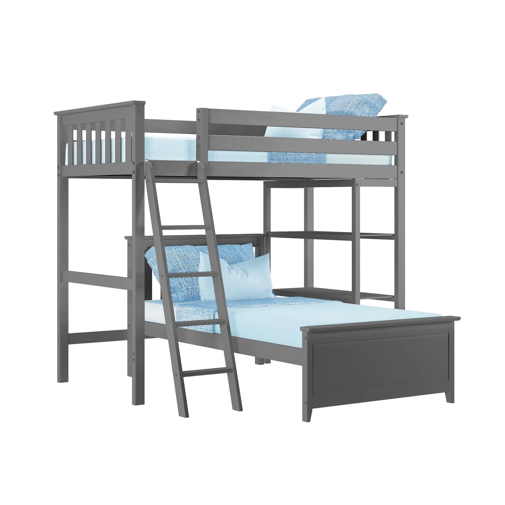 Twin Over Twin L-Shaped Bunk Bed With Bookcase