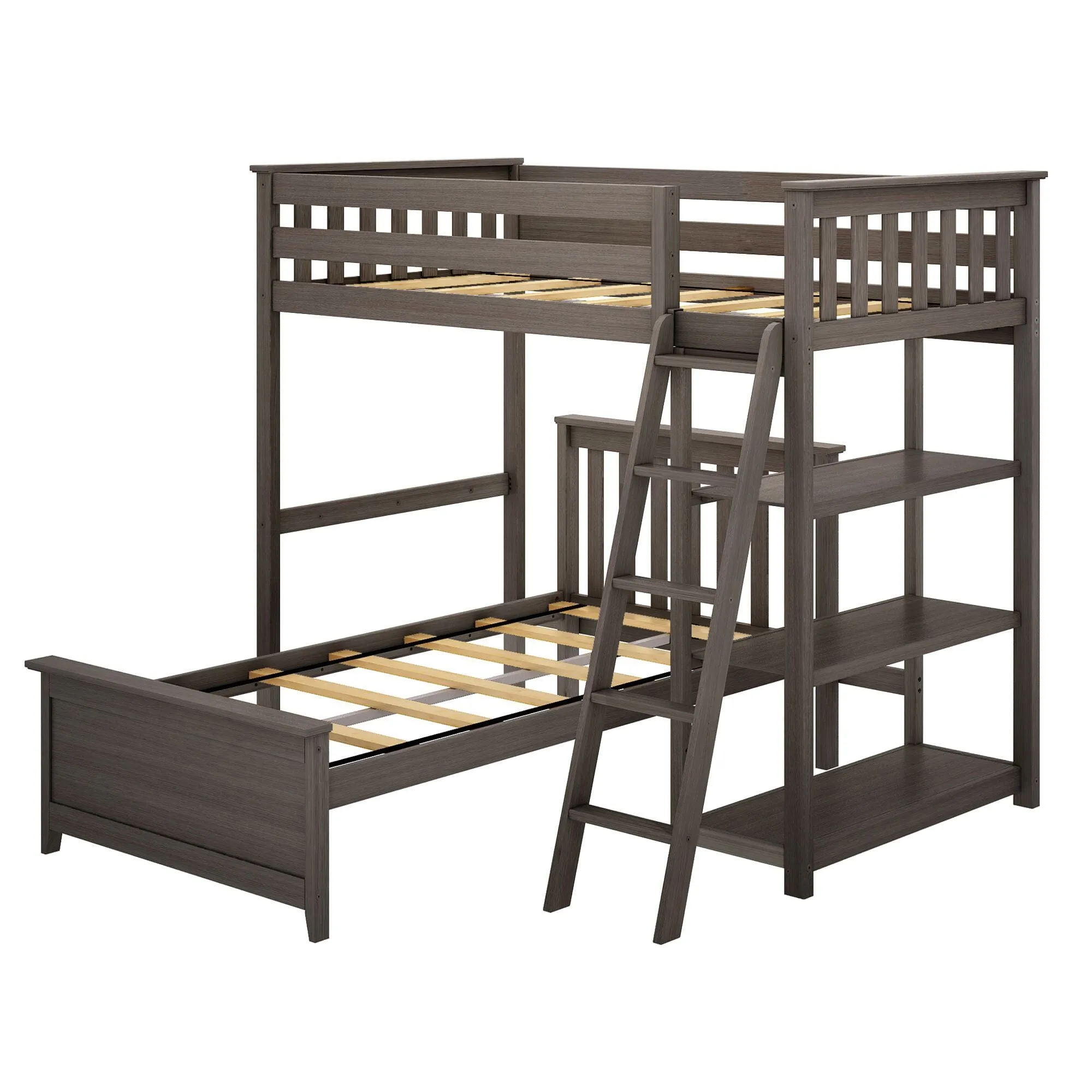 Twin Over Twin L-Shaped Bunk Bed With Bookcase